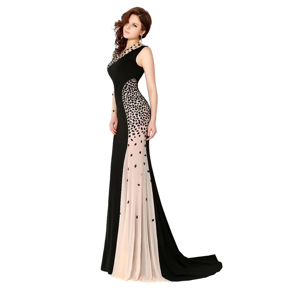 Elegant Black Rhinestones Beaded Long Mermaid Evening Dress Gown with One-Shoulder image 3