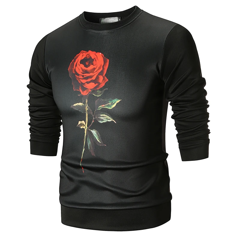 Brand 2018 Hoodie Rose print Hoodies Men Fashion Tracksuit