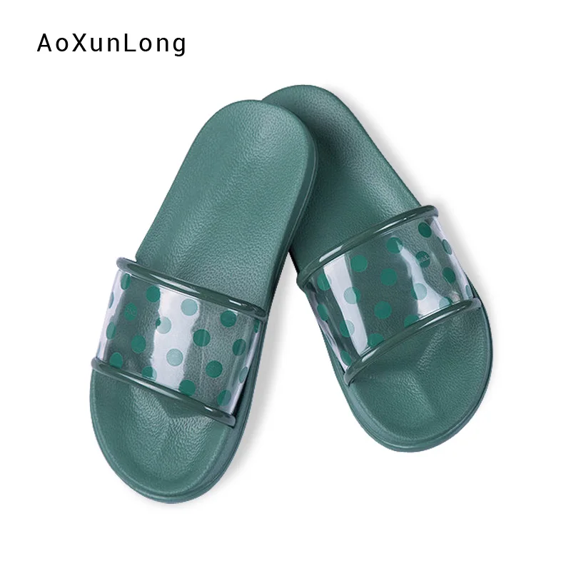 

2019 New Summer Women's Slippers Fashion Polka Dots Home Indoor Slippers Ladies Flat Beach Slipeprs Female Anti-slip Slippers