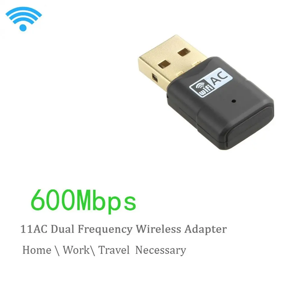 Mini-USB Беспроводной адаптер Dual Band 2,4 + 5,8 ГГц USB 600 Мбит/с Wi-Fi антенна PC Card сети Поддержка 802.11AC Wi-Fi ЛВС-приемник