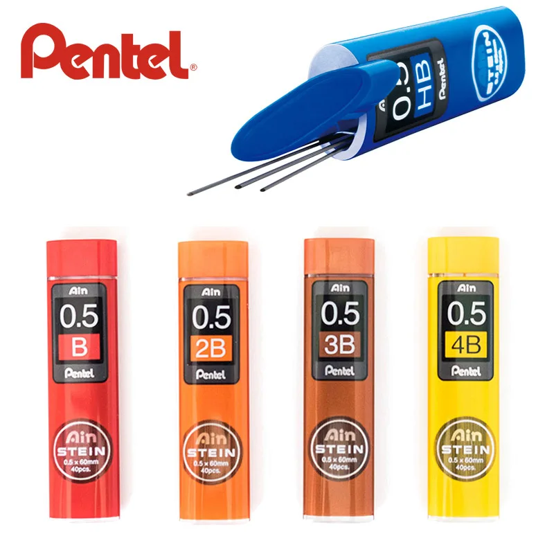 

Pentel 200 Pieces/lot Ain Stein Mechanical Pencil Lead , 0.5mm B,2B,3B,4B (5 Tube X 40 Leads)
