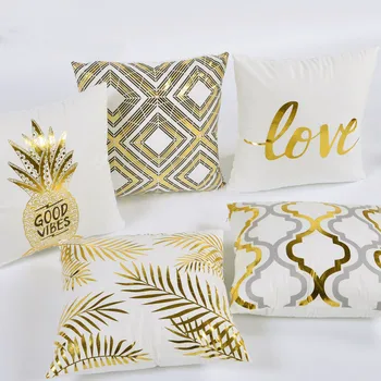 

Decorative Cushion Covers Gold Bronzing Geometric Velvet White Decorative Cushions for Sofa Pineapple Decoration Pillowcover