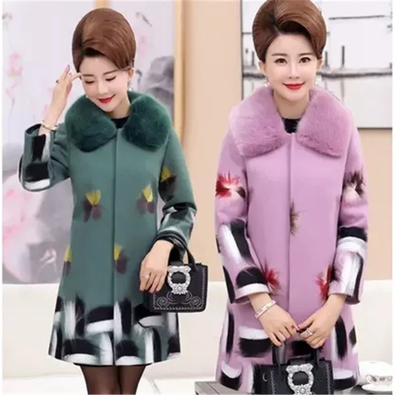 

2018 New Winter Woolen Coat Large Size Ladies Fur Collar Long Section Nizi Coat Autumn And Winter Women's Coat 539