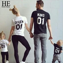 Camiseta "HE Hello Enjoy" para la familia a juego, ropa con apariencia de padre e hijo, letras estampadas en negro, Tops para bebés, Papá y mamá, 2019