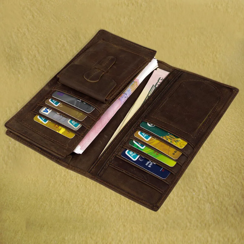 

The new manual Crazy Horse Leather Wallet male long pure retro head layer cowhide large Zipper Wallet Coin