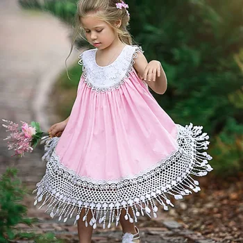 

Girls Summer Dresses Delicate fringed lace sweet lady vest dress