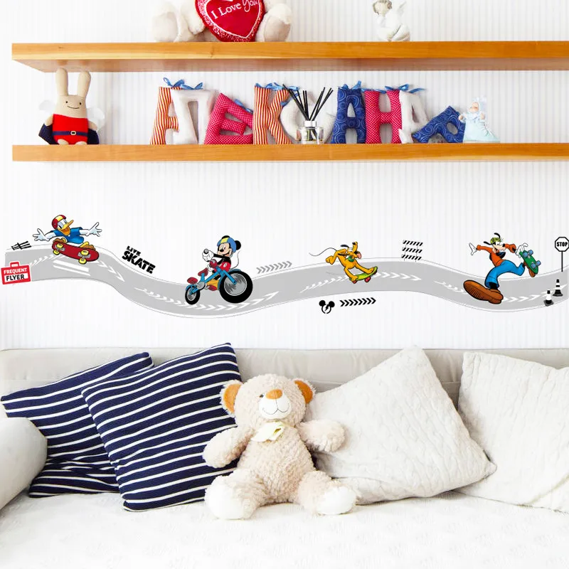 

Cartoon Mickey Dog Skate Riding Wall Stickers For Kids Rooms Children Room kindergarten Decor Children Wall Decal Art poster