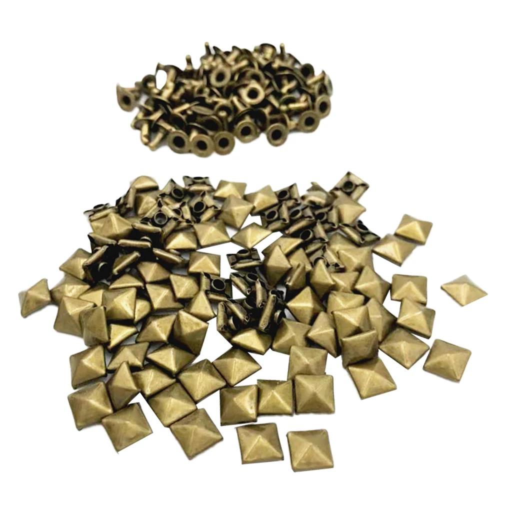 fityle 100Pcs Copper Leather Craft Rivets Square Pyramid Studs for DIY Belt Pet Collar Decor for Belt backpack shoes hat jeans