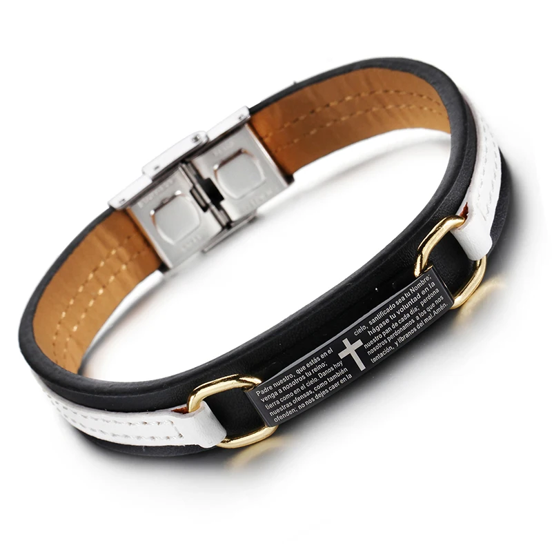 Popular Vintage Bible Scripture Cross Bracelet Genuine Leather Bracelet
