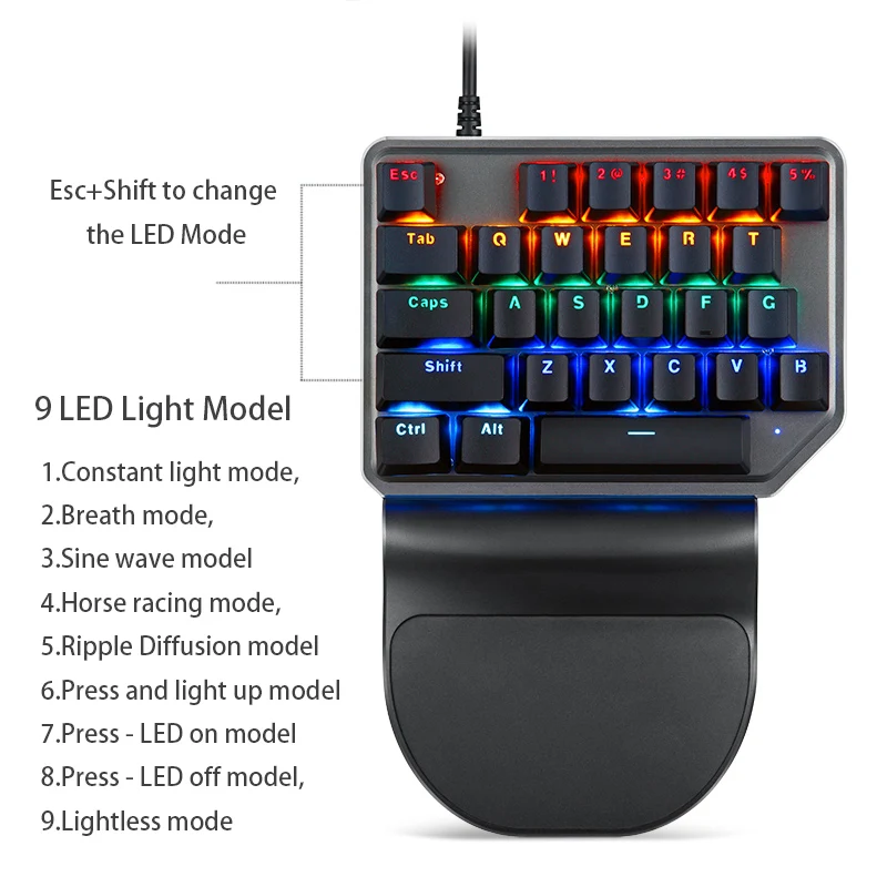 Motospeed K27 V30 Single Hand Mechanical Computer PC PUBG Gaming Keyboard 27 key Wired USB 9 LED Ba