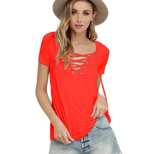 Women Summer Blouses Shirts Red Ladies Clothing Blusas Feminina Fashion ...