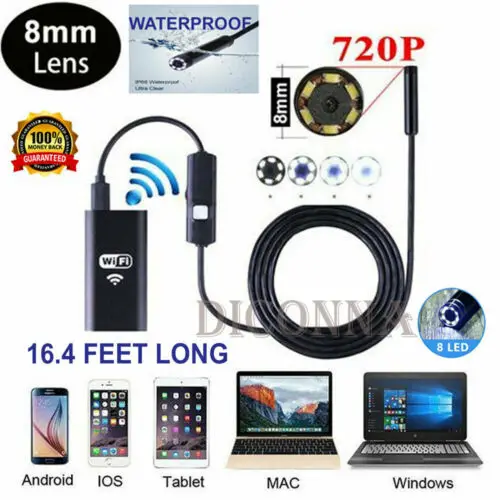 

5M Wireless WiFi Endoscope Waterproof Borescope Inspect Camera For IOS Android