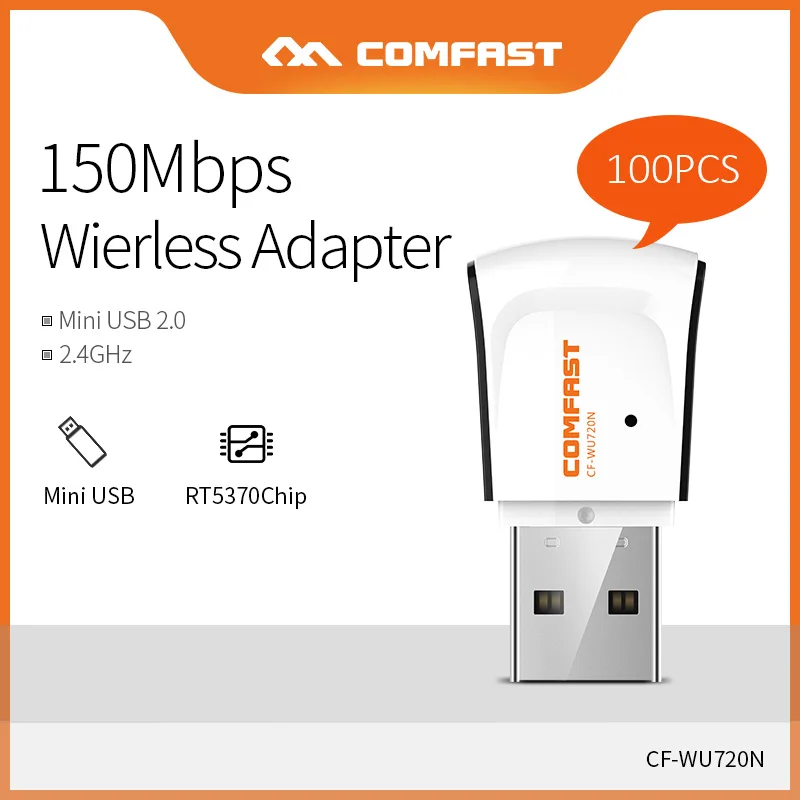 100 шт Новый Чипсет Ralink RT5370 150 Мбит/с беспроводной мини-адаптер сетевой карты 802.11b/g/n Поддержка мягкой AP поделиться Wifi CF-WU720N