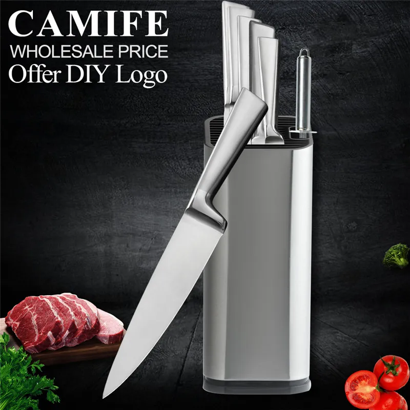 

Kitchen Knife Set Holder Stainless Steel Knife Set Accessories Fruit Paring Utility Santoku Chef Slicing Bread Knife Sharpener