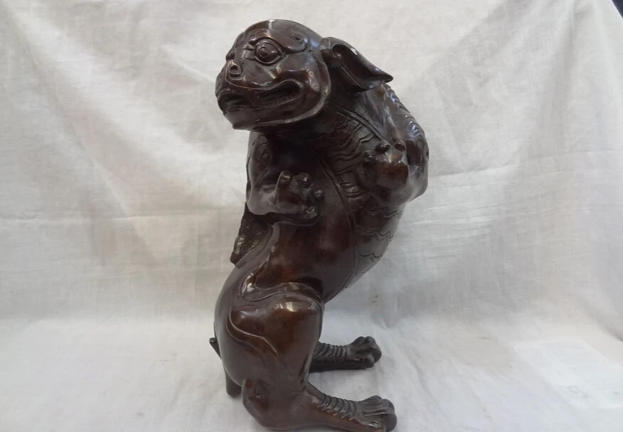 

S5449 11" Chinese Bronze Animal FengShui Dragon Unicorn JiXiang Standing PiXiu Statue D0318