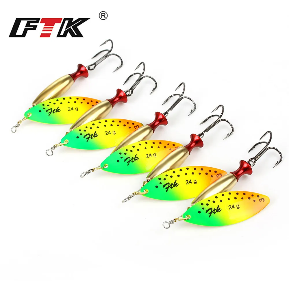 

FTK 1PC Spinner lure Long Cast size:2 18g/:3 24g Fishing Lures Hook Spinner Spoon Lures With Mustad Treble Hooks Bass Hard Bait