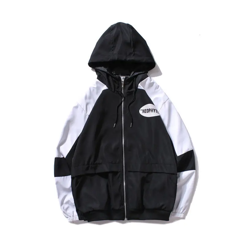 

Autumn Men Casual Color Block Patchwork Thin Windbreaker Hooded Jacket Coat Spring Male Loose Streetwear College Jacket Outwear