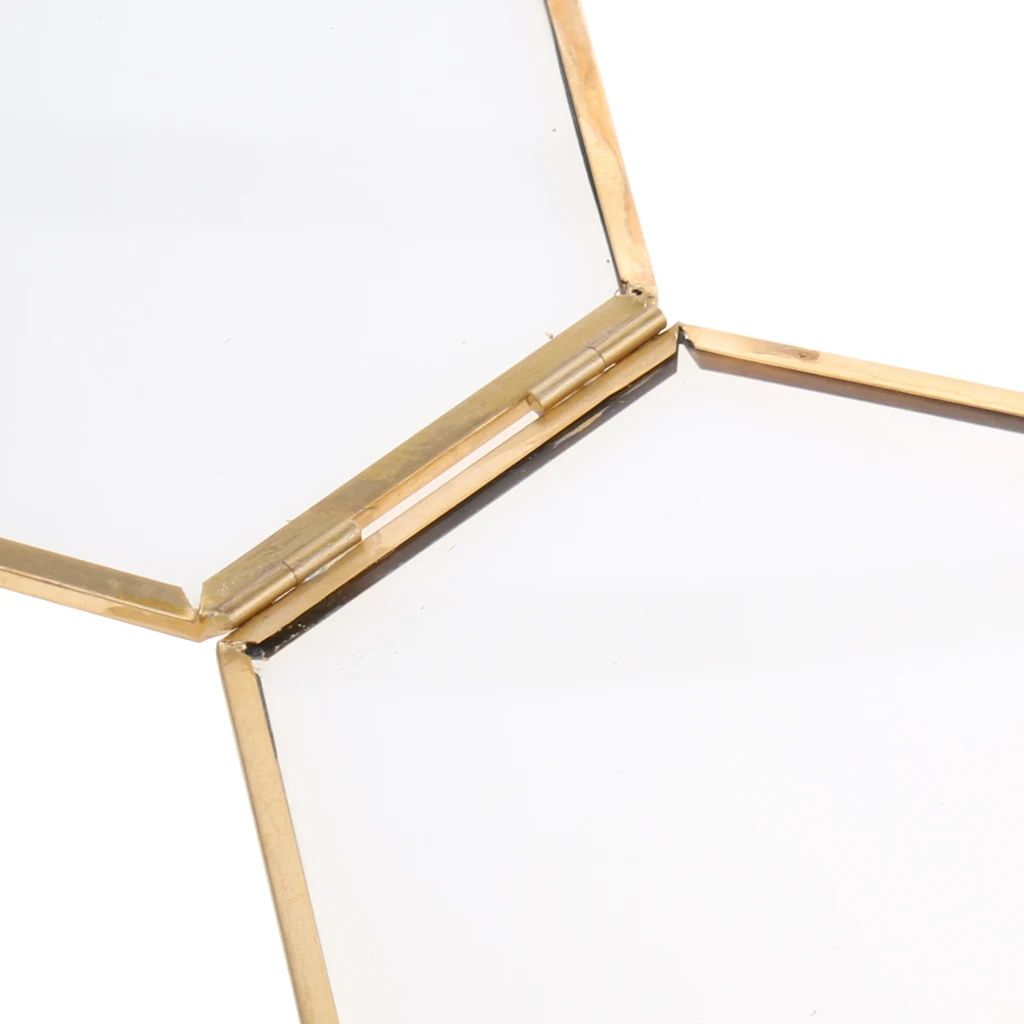 Pack of 2 Antique Hexagon Metal & Glass Hanging Picture Photo Frame Gold+Copper