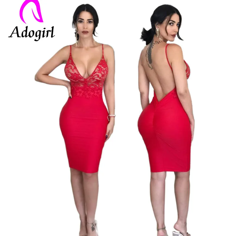 

Adogirl lace v neck strap pencil dress sexy backless lace up red dress patchwork waist slim women party dress summer lace dress