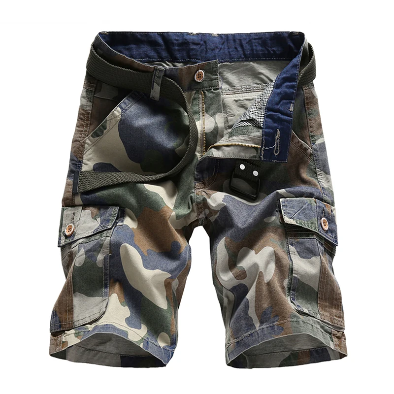 Летние шорты Для мужчин Повседневное камуфляж хлопка короткие штаны военный брюки бермуды карман шорты-Карго