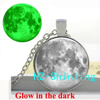 

Glowing Jewelry Full Moon Necklace Full Moon Pendant Glass Cabochon Jewelry Glow in The Dark Necklace