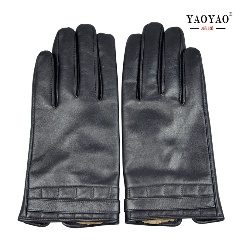 YY8133 зимние мужские повседневные замшевые черные толстые теплые перчатки из натуральной кожи мужские теплые толстые бархатные простые деловые перчатки для вождения