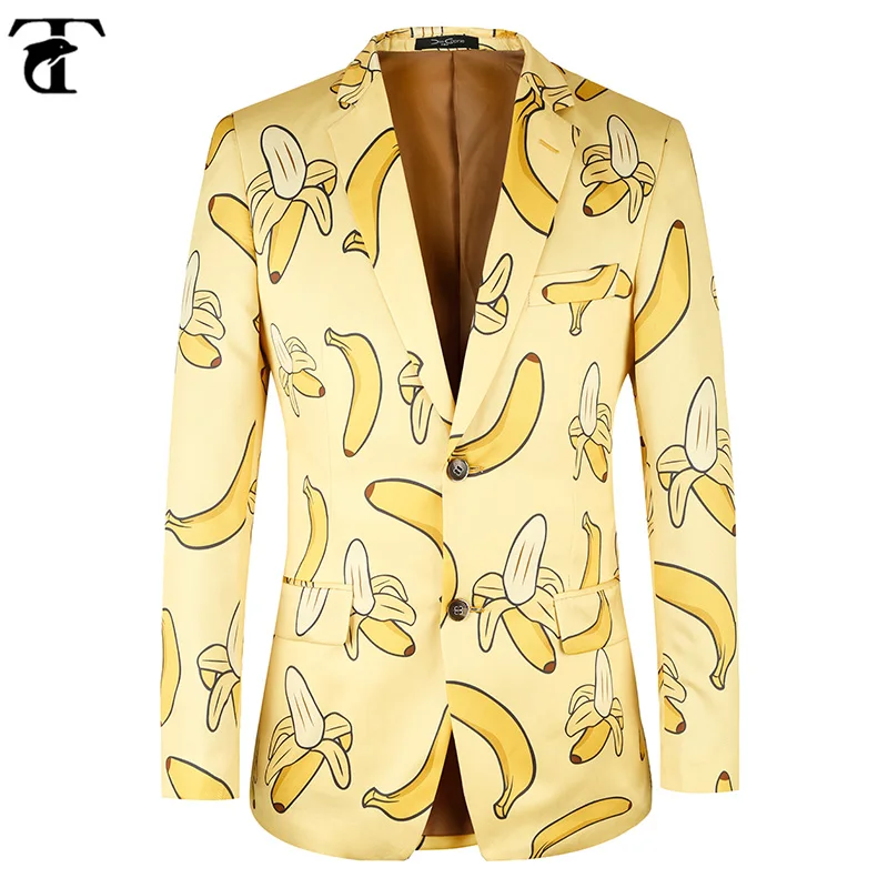 TOTURN мужской костюм куртка повседневный банановый узор модный желтый мужской костюм блейзер высокое качество брендовая мужская куртка плюс европейский размер 44-58 - Цвет: Цвет: желтый