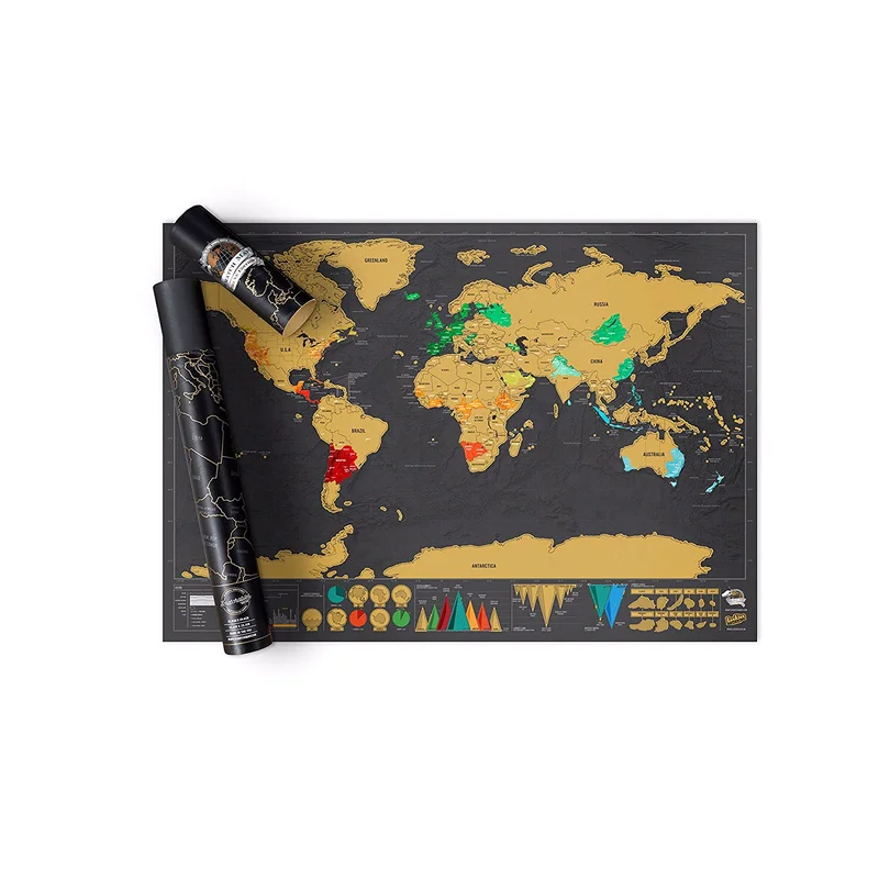 Бесплатная доставка Deluxe черный Скретч Карта карта мира карта Лучший Декор школьные канцелярские принадлежности