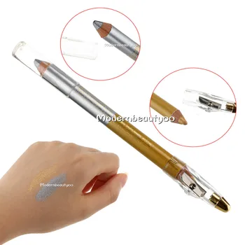 

20pcs/lot Gold & Silver Makeup Duo Eye Shadow Pencil Eyeshadow Pen Waterproof Eyeliner Liner Pearl Cosmetics Pen With Sharpener