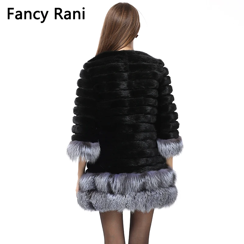 Excellent Women Winter Real Mink Fur Coat With Fox Fur Sleeve Cuff/Hem Thick Warm Natural Fur Jacket Coat Fashion Lady Fur Long Waistcoats 1
