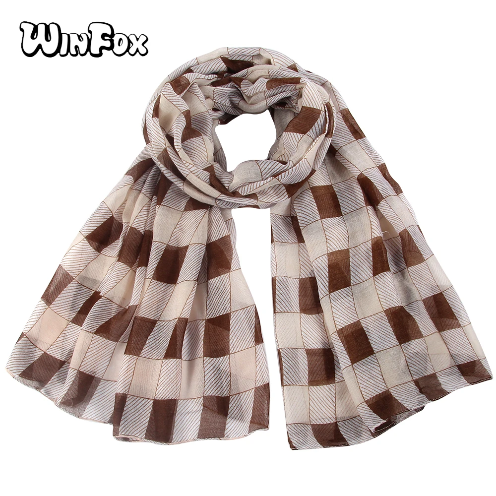 Winfox Spring Autumn font b Tartan b font Pink Black Viscose Oversized Chiffon Plaid Scarf Shawl