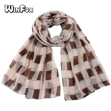 Winfox Spring Autumn Tartan Pink Black Viscose Oversized Chiffon Plaid Scarf Shawl Women Ladies Soft Scarves Foulard Femme sjaal