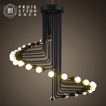 

American wrought iron loft retro bar spiral staircase pendant lamp Suspended Luminaire E27 110-240V