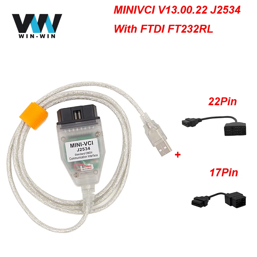 

MINI VCI V13.00.022 Interface FOR TOYOTA 22Pin / 17Pin TIS Techstream minivci FT232RL Chip J2534 OBDII OBD2 diagnostic tool