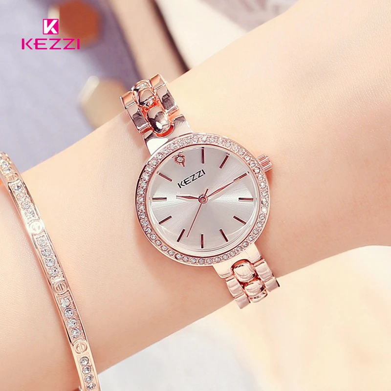 Goede Kezzi Brand Quartz Horloge Fijne Strass Armband Horloge Luxe Volledige Stainless Steel Horloge Vrouwen Jurk Horloge Relogio Feminino