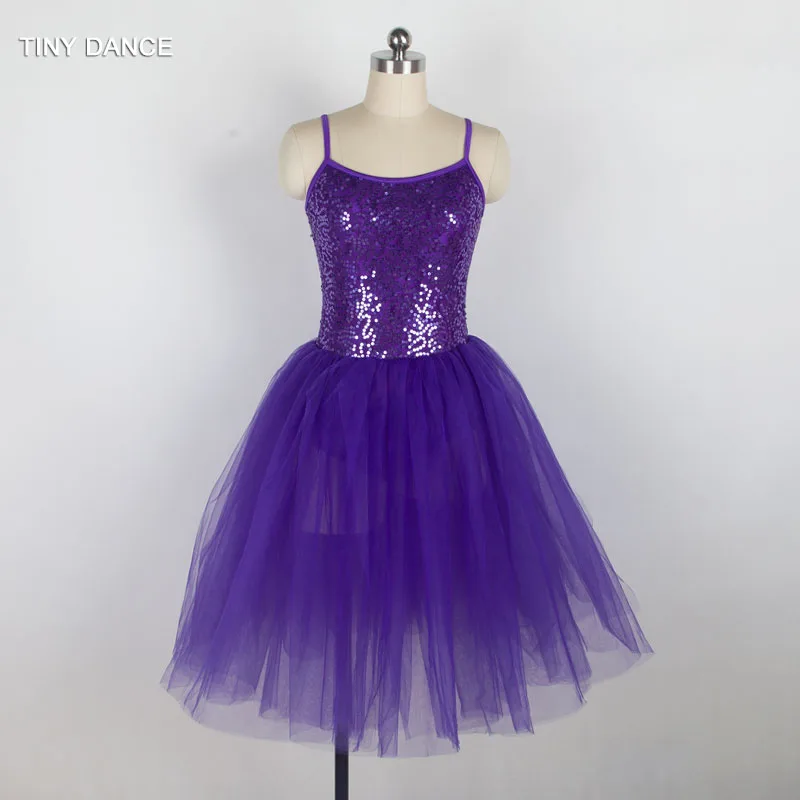 

Purple Sequin Lace Bodice with Long Soft Tulle Platter Tutu Gilrs Ballet Dancing Dress Ballerina Tutu Costumes Stage Wear 18081
