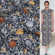 Шелковая и хлопковая ткань из смешанной ткани 20momme винтажный цветочный принт 114 см ширина, SCT474