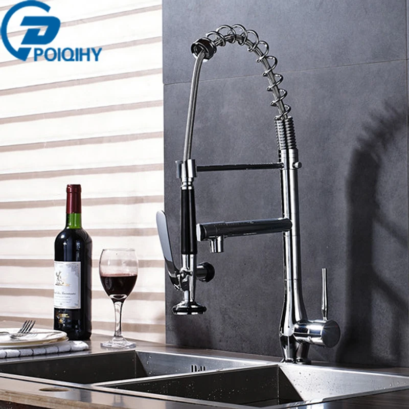 

Bathroom Sink Faucet Kitchen Water Taps Two Spout Chrome Kitchen Mixer Faucet Single Handle Deck Mounted