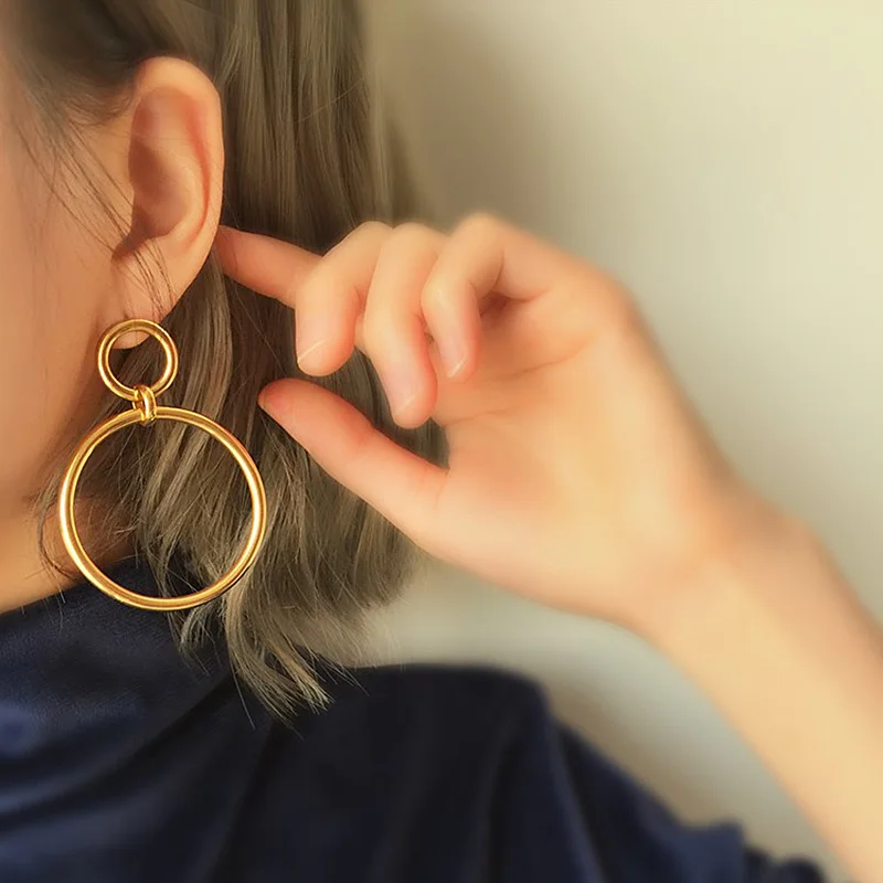 

JShine Big Circle Golden Statement Earrings Hanging Minimalist Jewelry Korean Fashion Earrings Women Accessories for Decoration