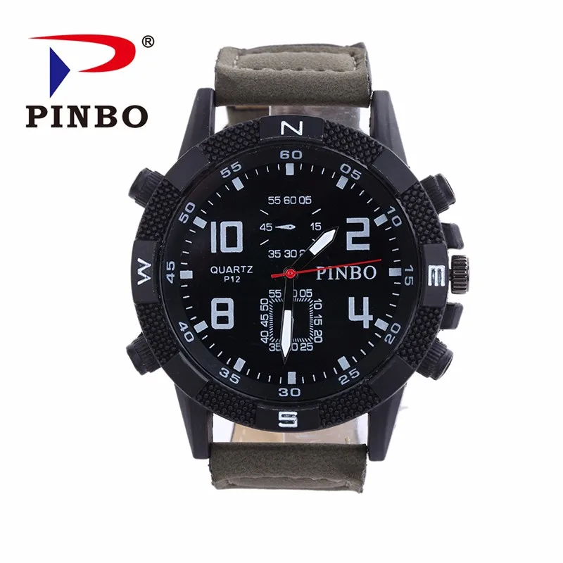 Мужские часы от бренда PINBO, роскошные повседневные военные кварцевые спортивные наручные часы с кожаным ремешком, мужские часы, мужские часы