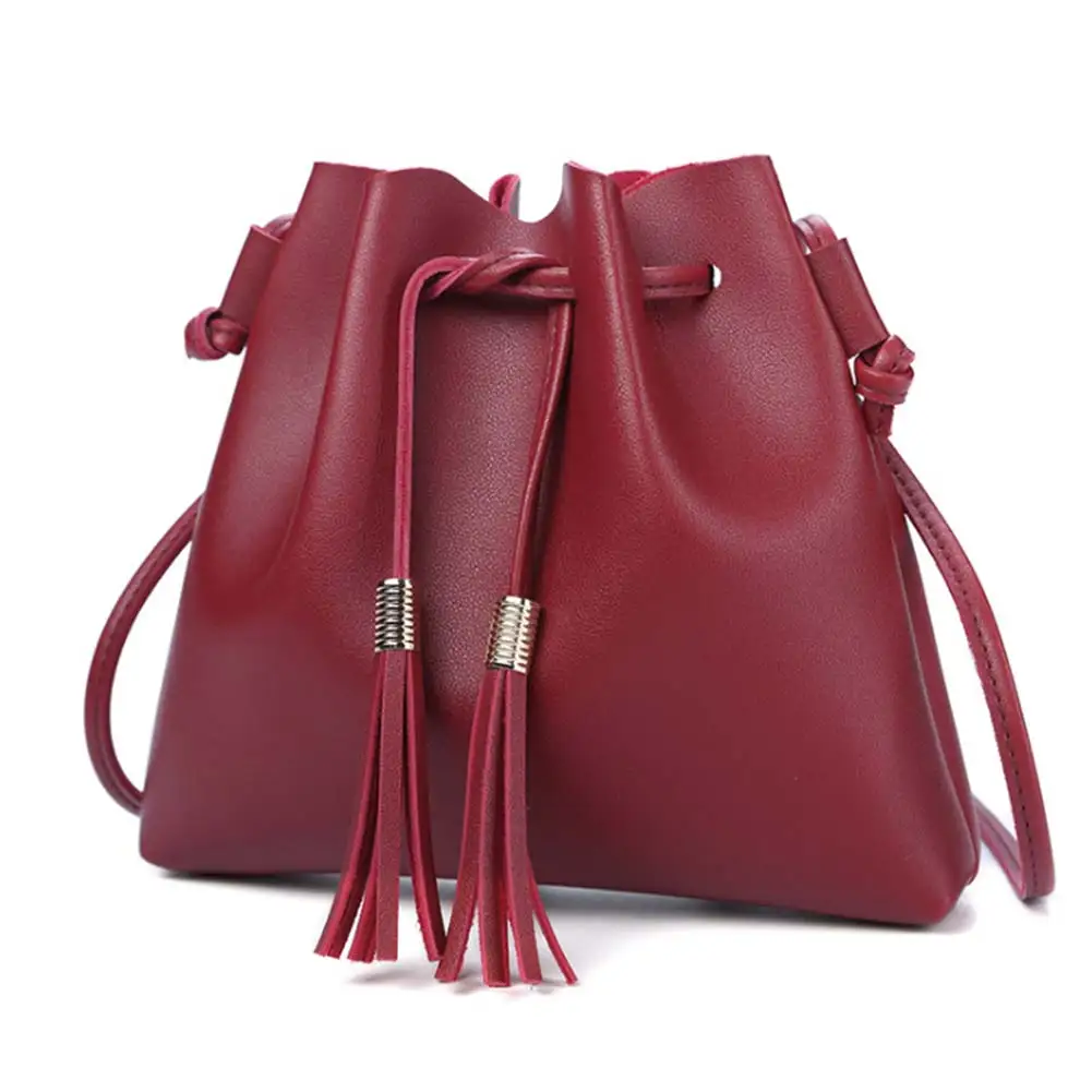 Женская сумка-мессенджер из искусственной кожи, одноцветная сумка-мешок с кисточками, женские повседневные сумки через плечо MUG88 - Цвет: Красный