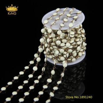

5meters Creamy-white Howlite Coin Shape Rosary Chains,Wire Wrapped Plated Brass Links Flat Round Beads Chains Findings ZJ-48