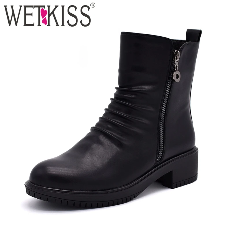 

WETKISS 2018 New Model Women Ankle Boot High Quality Chunky Heels Shoes Autumn Winter Platform Booties Lady Casual Footwear