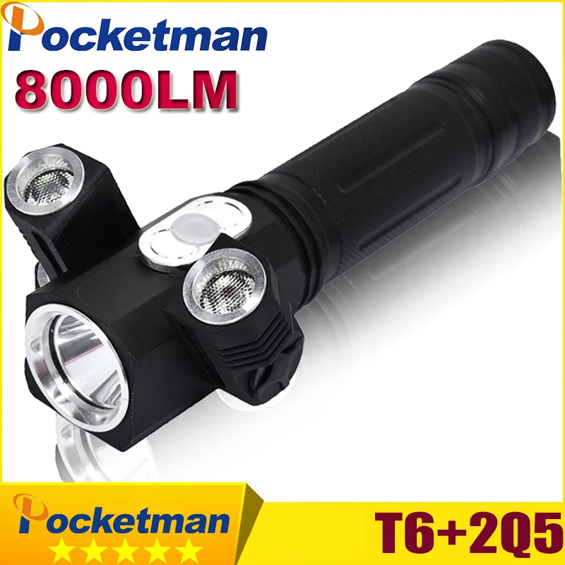 

LED Flashlight 8000 Lumens Torch Lanterna Led T6 + 2Q5 Rotating Camping Hunting Torch Magnet Lanterna Tatica Lampe Torche