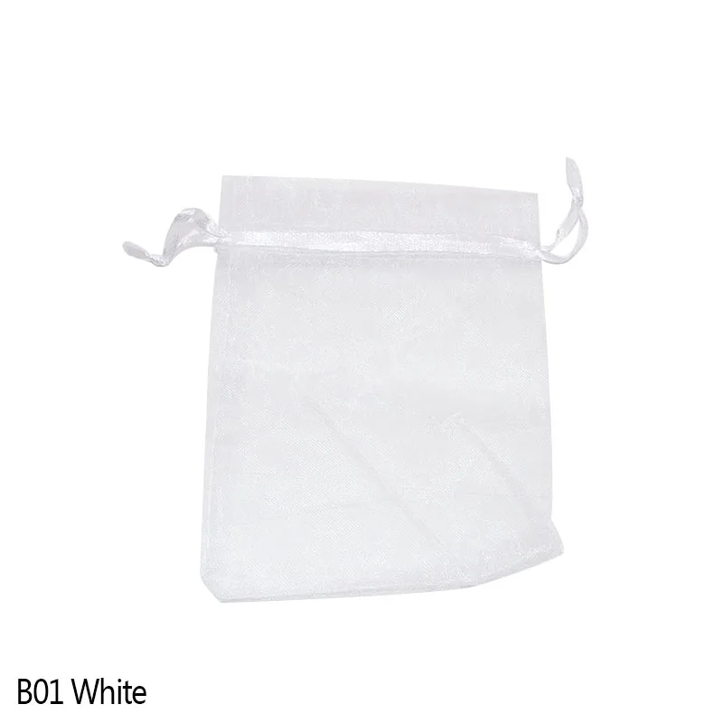 20 шт., 7x9, 9x12, 11x16, 13x18, 15x20 см, Сумка из органзы, одноцветная упаковка для ювелирных изделий, сумки для свадебной вечеринки, сумки для подарков - Цвет: B01 White
