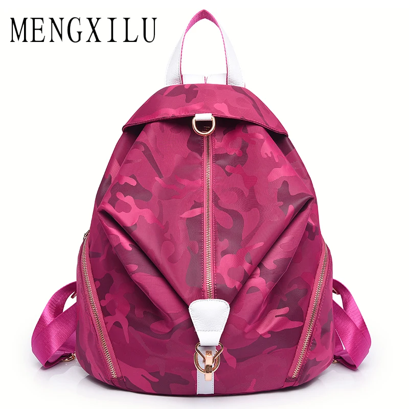 

MENGXILU Design Headphone Function Backpacks Fashion Women Nylon Backpack Bag for Teenage Girls Solid Casual Female Backpacks