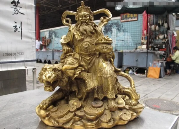 

Collectible bronze lion statue S0785 China famous Brass Copper Lucky Guan Gong God of wealth warrior on Tiger Statue (B0413)