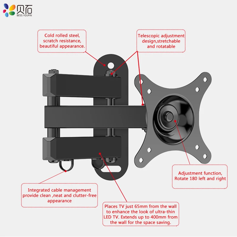 TV Wall Mount Bracket for 14 to 32 Inch LCD LED Monitor Flat Panel