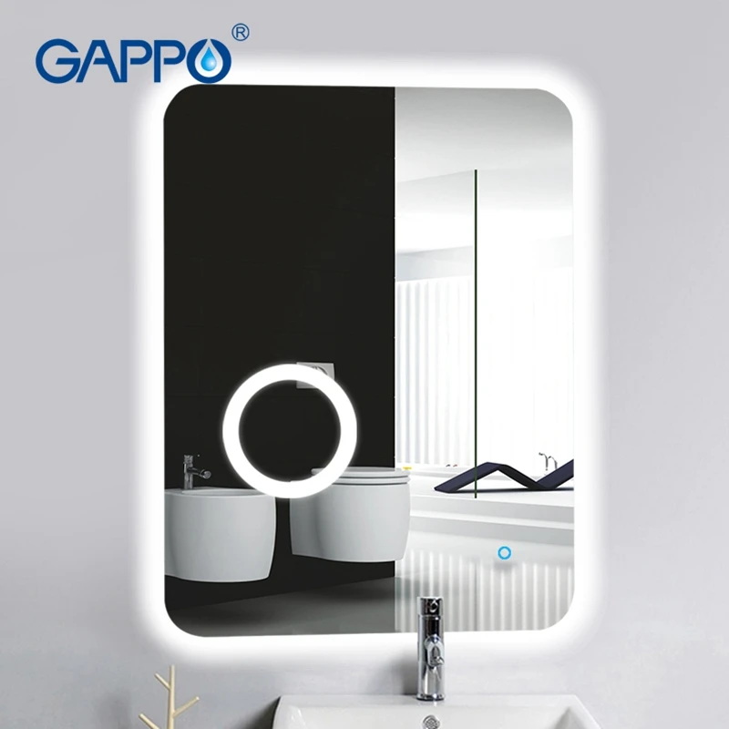 Gappo حمام المكبر المرايا Led 600*800 مرآة لمستحضرات التجميل اللمس التبديل ضوء قابل للتعديل مصباح مركب بالحائط مرآة ماكياج الحمام