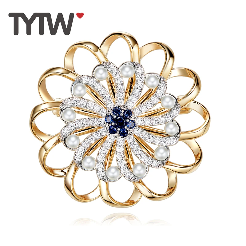 Tytw Goldplated высокого класса круглой формы Женские Брошь с shell звон поворотный брошь